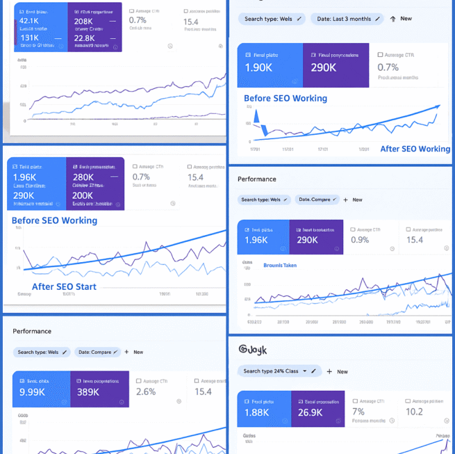 SEO performance graphs showing traffic and CTR growth over time by seo agency in gurgaon