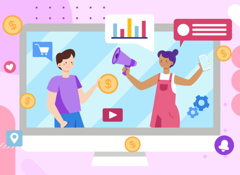 Paid media marketing concept with team managing ads, budget allocation, and performance analytics.